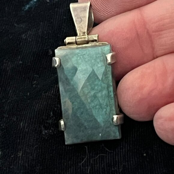 Vintage Rectangular Labradorite Hinged Sterling Silver Pendant - 10g - VG / EUC - Picture 8 of 14